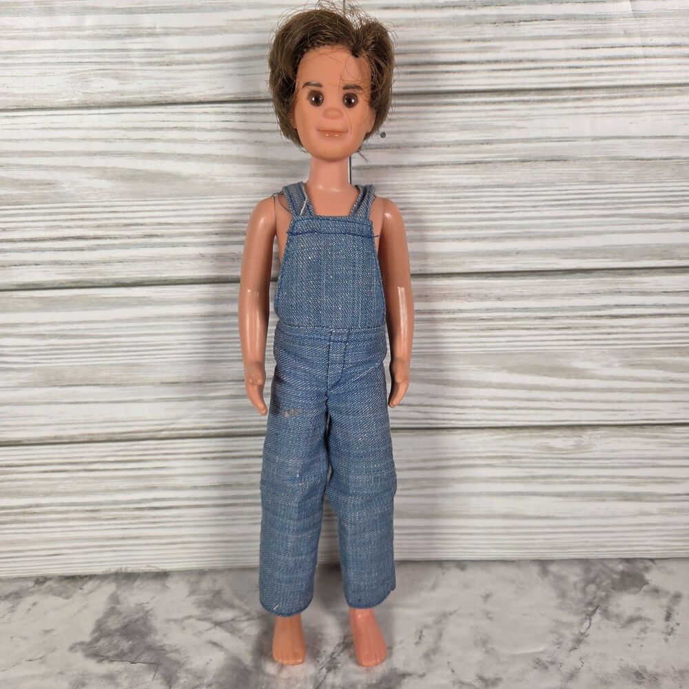 Vintage 1973 Mattel Sunshine Family Dad Steve Doll Rooted Hair Denim Overalls